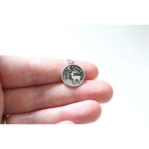 Sterling Silver Reindeer Charm with Moon and Trees Pendant